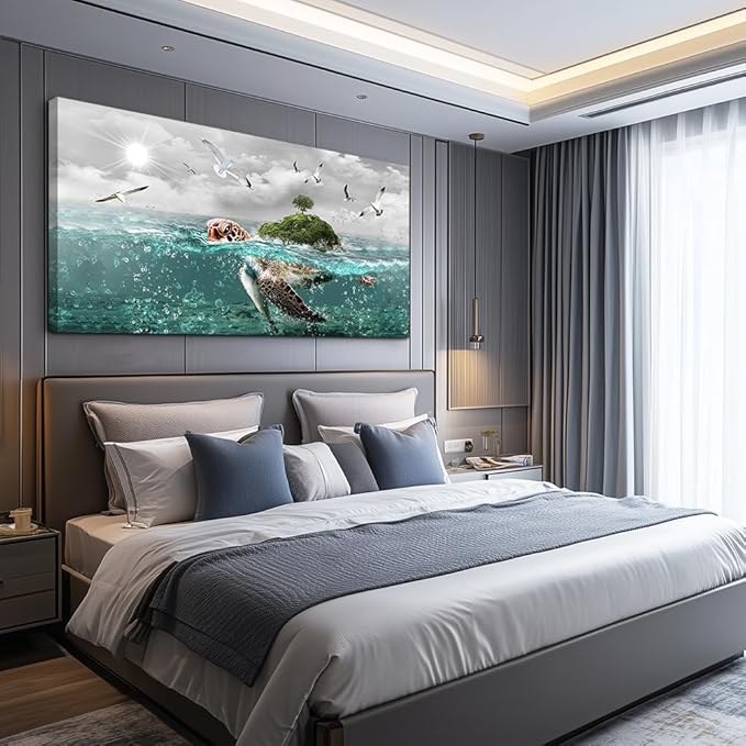 Canvas Wall Art For Living Room Large Size Wall Decor For Bedroom Artwork For Walls Pictures Sea Turtles Canvas Art Prints Bathroom Decoration Blue Ocean Paintings Ready To Hang Room Home Decorations