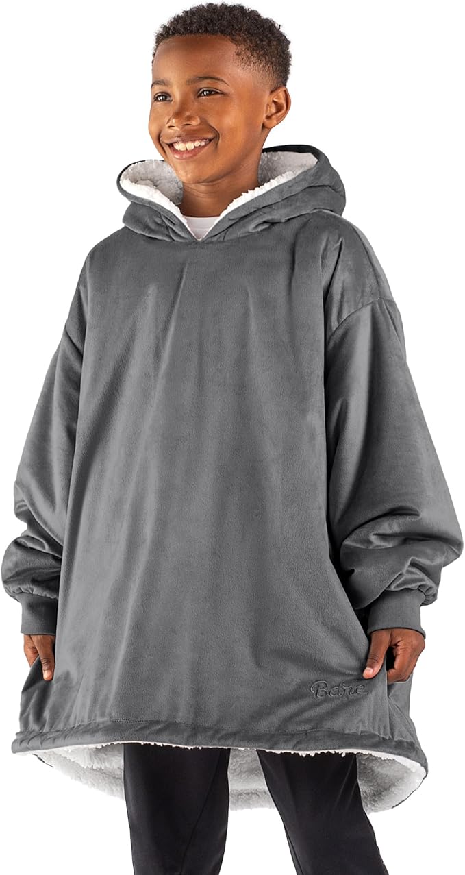 Bare Home Wearable Blanket Hoodie - Soft Plush Sherpa - Warm and Cozy - Oversized Wearable Blanket - Adult & Kid Sizes