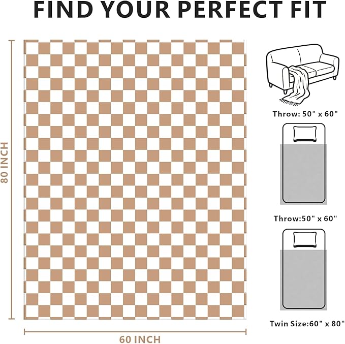 Checkered Blanket Flannel Throw Blankets Soft Cozy Checkered Grid Print Chessboard Gingham Pattern Throws for Bed Sofa Couch for All Seasons, 60x80 Inch, Blonde