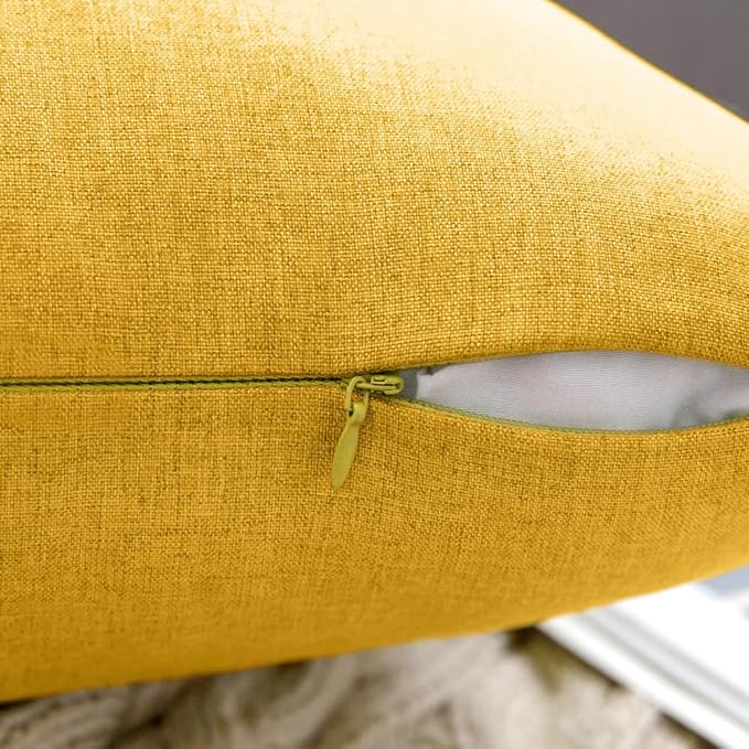 MIULEE Pack of 2 Decorative Outdoor Solid Waterproof Throw Pillow Covers Faux Linen Garden Farmhouse Cushion Cases for Summer Patio Tent Balcony Couch Sofa 18x18 Inch Mustard Yellow