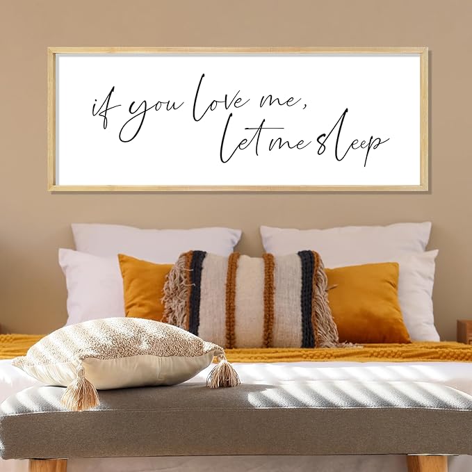 YWJKWLGS Funny Bedroom Sign Decor Over Bed If You Love Me Let Me Sleep Wall Art 32"×12" Humorous Rustic Wooden Plaque Above Bed for Sleep Lovers (Wood)