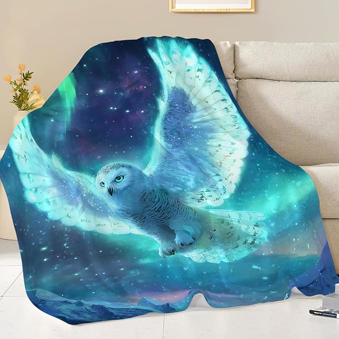 Snowy Owl Blanket for Girls Women Boys Men Adults Kids Soft Cozy Fleece Aurora Owls Bird Throw Blankets Gifts Warm Flannel Plush Lightweight Decor for Couch Bed Sofa 50"X40"