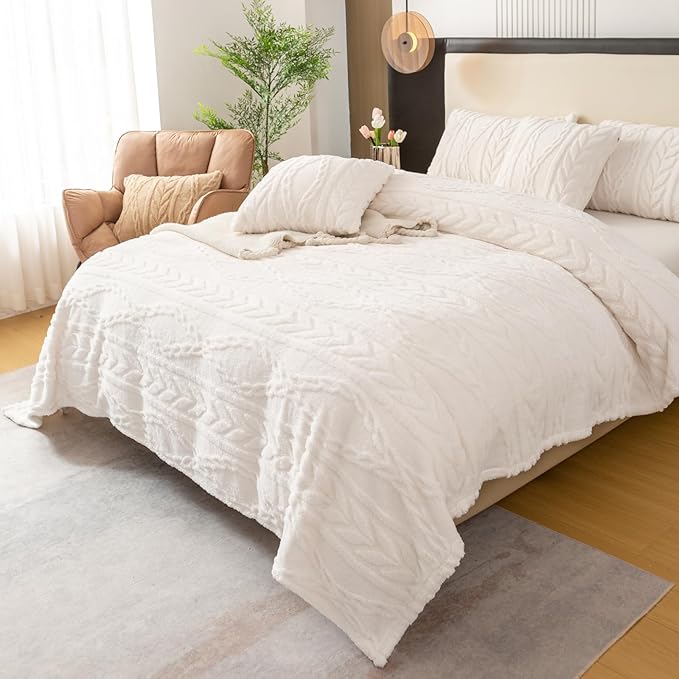 YUSOKI Queen Size Blanket Single Layer,Weight(4.4lb),370GMS-3D Stylish Design for Gift Home Decor (Ivory,90"x90")