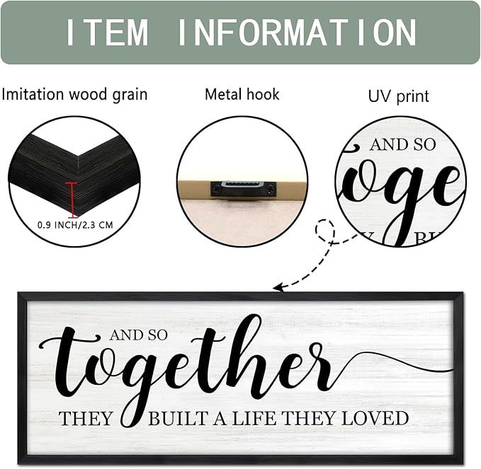 And So Together They Built A Life They Loved DecorativeSign & Plaque Framed Wall Art for Couples, 40''×15'' Vintage Wooden Horizontal Wall Decor Above Bed, Rustic Farmhouse Wedding Gift