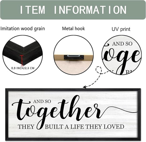 And So Together They Built A Life They Loved DecorativeSign & Plaque Framed Wall Art for Couples, 40''×15'' Vintage Wooden Horizontal Wall Decor Above Bed, Rustic Farmhouse Wedding Gift