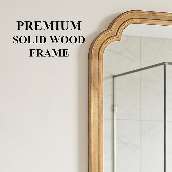 Wood Framed Bathroom Mirror for Wall, 24X36 Inch Rustic Wood Frame Wall Mirrors Decorative for Living Room, Vanity, Bedroom, Entryway and Farmhouse, Tempered Glass, Shatterproof