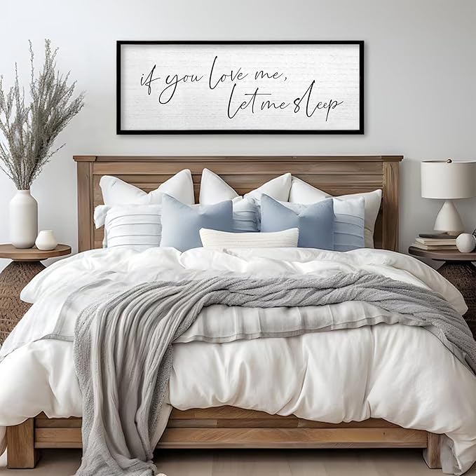 TQianJiang Master Bedroom Above Bed Wall Decor Art Funny Sleep Quote 32"×12" If You Love Me Let Me Sleep Sign Large Rustic Farmhouse Wood Framed for Couples Over Bed Wall Hanging (Black)