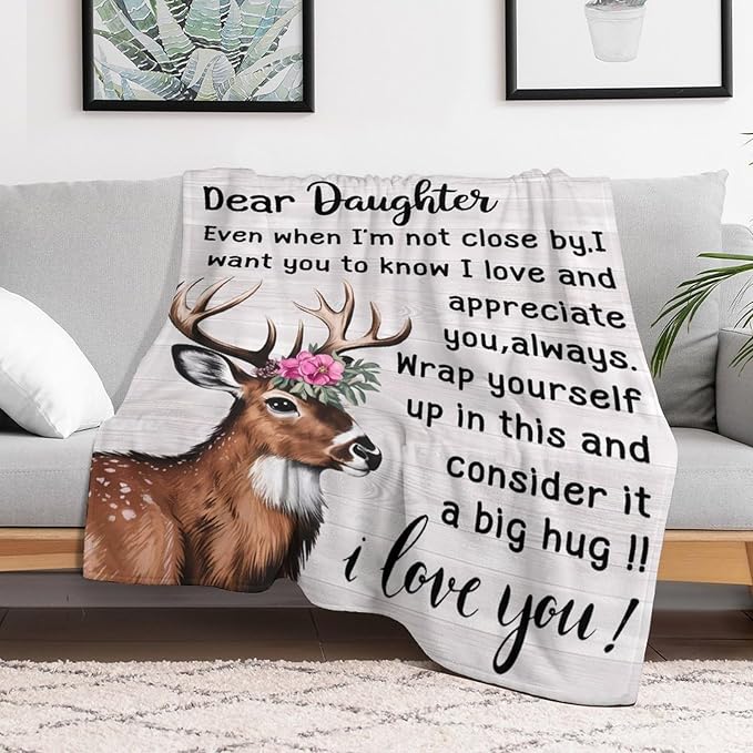 ITFRO Flannel Fleece Throw Blanket Pillow Cover Set 50x60 Inch Ultra Soft Blanket 18x18 Inch Plush Pillow Case All Seasons Daughter Gift for Birthday Valentine's Christmas (Daughter)
