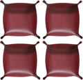 HARFINGTON 4pcs PU Leather Valet Tray Unisex Folding Small Catchall Tray Portable Entryway Table Tray Nightstand Bedside Desk Tray for Key Wallet Watch Coin Jewelry Dice, Wine Red