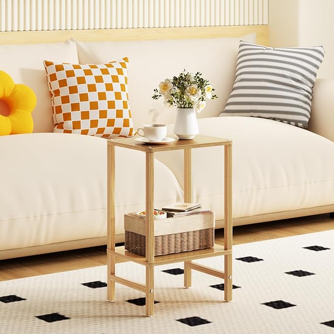 Side Table End Table Tall Night Stand 2-Tier for Living Room Bedroom Bathroom Office Furniture Natural