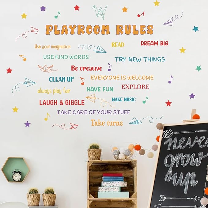 HLNIUC Playroom Wall Sticker(35”x24”) Be Creative Window Cling, Kids Inspirational Quotes Wall Stickers, Colorful Inspiring Words Art Decal, Playroom Rules Room Decals for Kids Room Living Room Decor