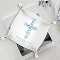 Christian Gifts Jewelry Valet Tray for Women, Coastal Beach Seashell Cross Bible Verse PU Leather Catchall Beside Caddy Nightstand Organizer Tray for Jewelry Rings Watches Keys, 7.87x7.87in