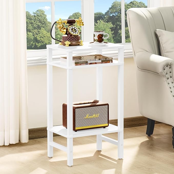 Side Table End Table Tall Night Stand 3-Tier for Living Room Bedroom Bathroom Office Furniture White