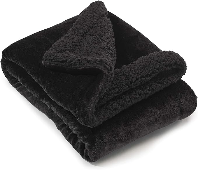 Genteele Sherpa Throw Blanket Super Soft Reversible Ultra Luxurious Plush Blanket, 40 x 50 inches, Black/Black