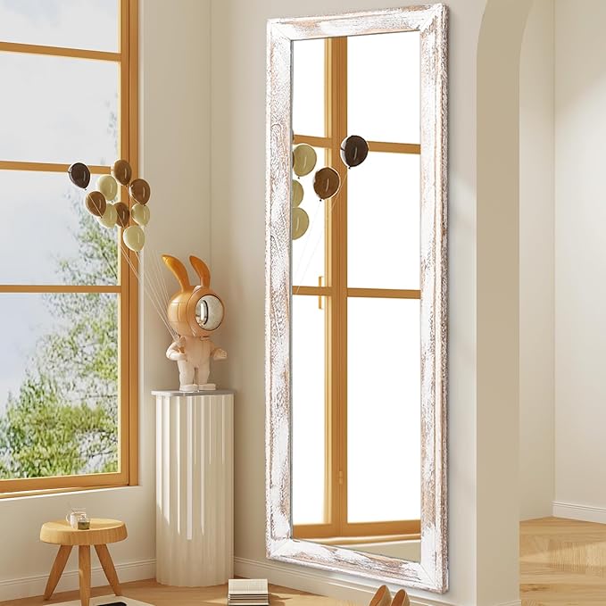 AAZZKANG Wall Mirror Full Length with Wood Frame 71"x30" Rustic Large Full Body Mirrors Decorative for Bedroom Living Room Bathroom Entryway Hanging Rectangular White