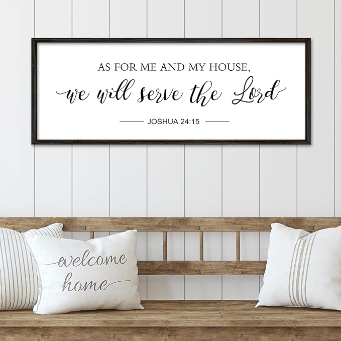 YWMZYKJGS As for Me and My House We Will Serve the Lord Wall Decor 40"×15" Bible Verse Sign Christian Large Wood Framed Scripture Religious Rustic Farmhouse Wall Hanging Art (Black)