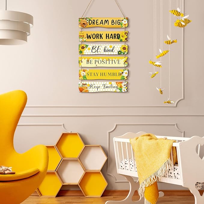 6 Pieces Rustic Wall Hanging Plaque Sign Inspirational Wall Art Farmhouse Wooden Door Signs Positive Plaque with Quotes Motivational Quote Decor for Office Bedroom Living Room(Floral Style)