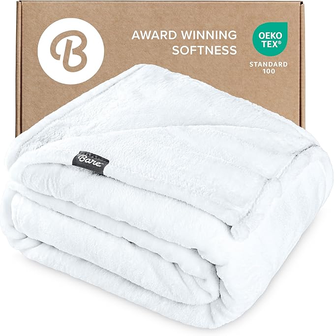 Bare Home Fleece Blanket - Throw/Travel - Ultra-Soft Lightweight for Bed, Sofa, and Couch - Luxury Microplush - Cozy Warm Blanket (Throw/Travel, White)
