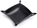 SANQIANWAN Leather Jewelry Valet Tray for Women and Man, Portable Entryway Table Tray Bedside Nightstand Desk Tray Small Catchall Travel Dish Plate for Key,Wallet,Watch,Coin (Black-B)