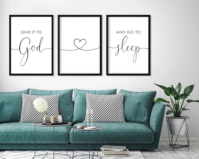 Pennclys Give It to God and Go to Sleep Sign Canvas Wall Art Above Bed Wall Decor for Bedroom Bible Verse Prints Farmhouse Bedroom Pictures Artwork for over the Bed 16x24x3 Inch Unframed