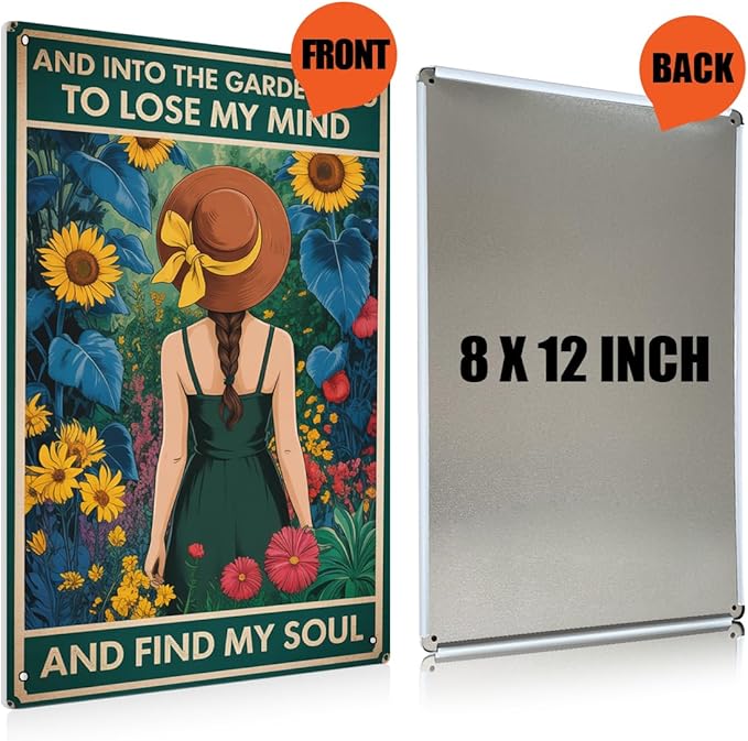 Cottagecore Garden Signs for Outside Decor Gifts Vintage Gardening Metal Tin Signs for Yard Home Garden Greenhouse Living Room Bedroom Outdoor Decor 8X12 Inch