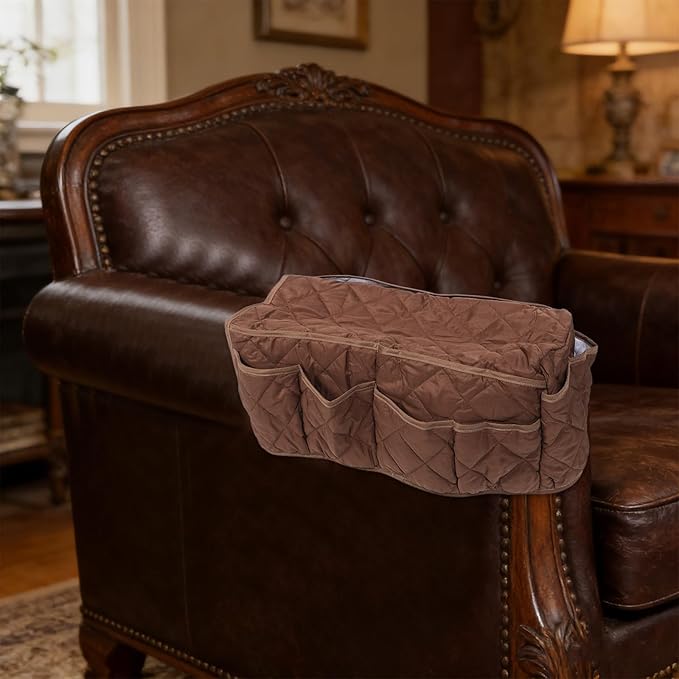 Anti Slip Sofa Armrest Organizer - Arm Chair Bedside Caddy Storage Organizer - Multi Pockets Couch Beside Caddy For Cell Phone Remote Control Magazines