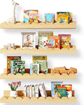 Nursery Floating Shelves for Kids Room, 4 Pack 15.7 Inch Natural Wood Wall Shelves with Scalloped Edge, Kids Bookshelves for Toddler Bedroom, Playroom, Baby Nursery Decor