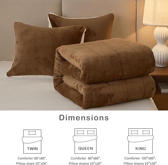 3-Layer Luxury Flannel Fleece Thick Bed Blanket King Size, Soft Plush Velvet Sherpa Blanket with 2 Pillow Shams Heavy Warm for Winter, Breathable n Washable, Brown