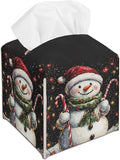 Christmas Snowman Tissue Box Cover Leather, Black Christmas Tissue Box Cover, Xmas Housewarming Gift Ideas for Family Friends, Bathroom Kitchen Car Office Home Table Decor(5.2 Inches)-B02