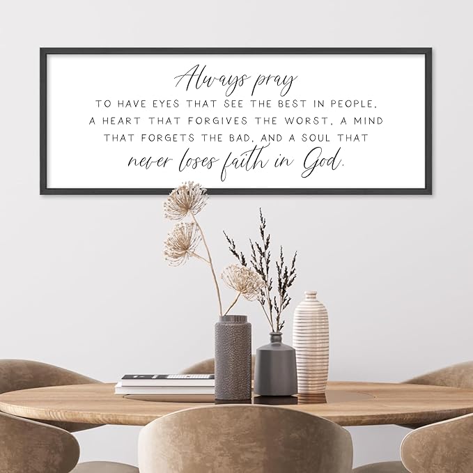 Always pray Wall Decor To Have Eyes That See Sign 32"×12" Bible Verse Scripture Christian for Bedroom Living Room Large Wall Art Hanging (Black)