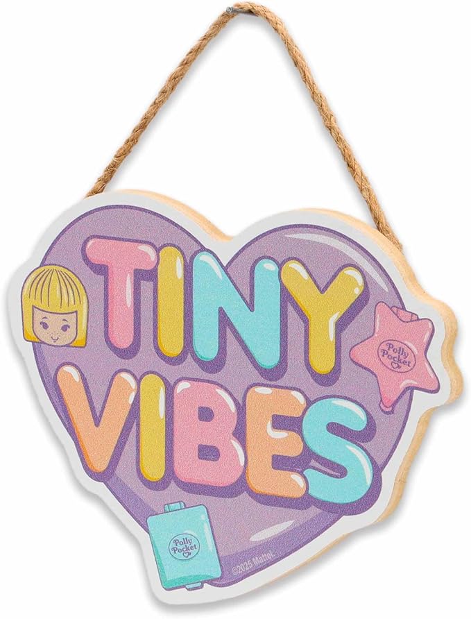 Mattel Polly Pocket Tiny Vibes Hanging Wood Wall Decor - Fun Polly Pocket Sign for Bedroom or Playroom