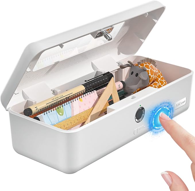 AICase Biometric Fingerprint Storage Box Money Jewelry Safe Multifunction Cash Office College School Gift for Adults Teens Girls Boys