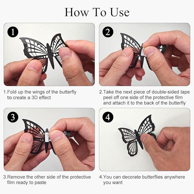 72pcs Black Butterfly Wall Stickers, 3D Butterflies Wall Decorations for Home, Room Bedroom Mural Decorations Removable Sticker