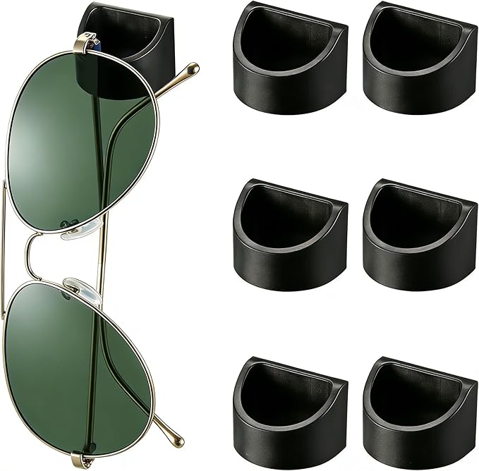 Eyewear Organizer 6 Pack, Wall Hanging Strong Adhesive Glasses Holder for Sunglasses, Reading Glasses at Car, Office, Home, Driver, Workshop(Black)