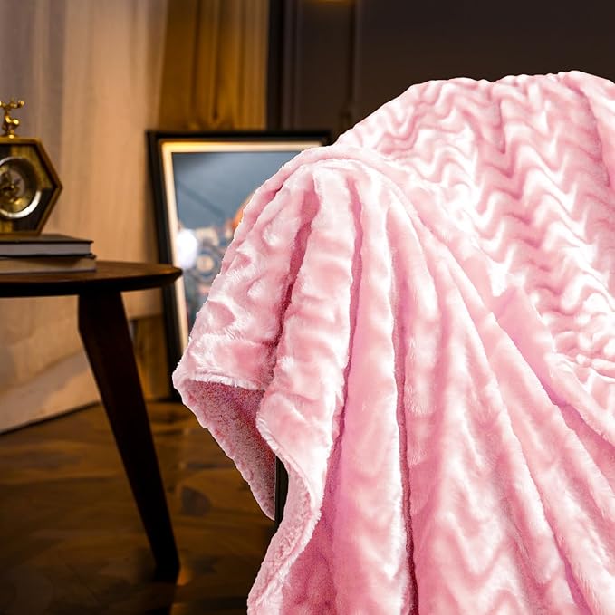 Whale Flotilla Faux Fur Sherpa Twin Size Blanket for Bed, Cozy Reversible Fuzzy Fluffy Plush Blankets for All Season, Warm and Soft, 60x80 Inch, Pink