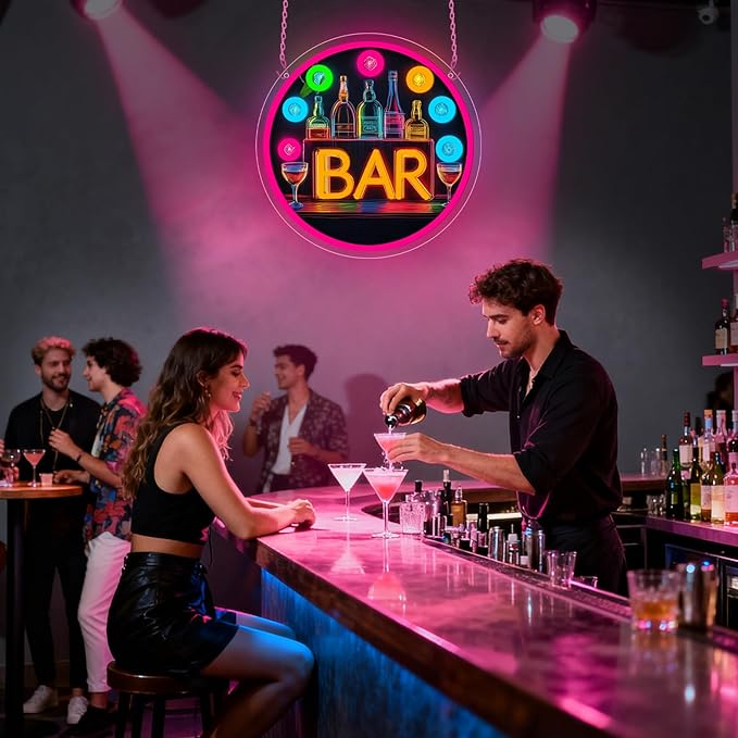 Neon Bar Signs for Home Bar, Bar Led Neon Sign for Man Cave Room Decor Pub Cocktails Party - Best Gifts for Husband, Father, Boyfriend, Whiskey and Beer Lover