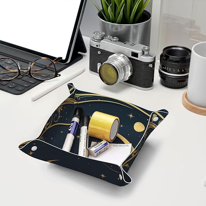 Moon & Starry Tray Men's Leather Valet Parking Portable Entrance Trays Bedside Storage Box