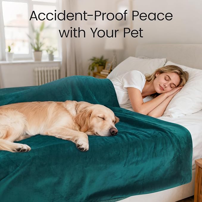 LOOBANI Waterproof Blanket for Bed Couch: Soft Coral Fleece Twin Bed Blankets Waterproof 60" x 80", Reversible Leakproof Throw Blanket, Stain-Resistant Furniture Protector, Pet-Friendly, Green