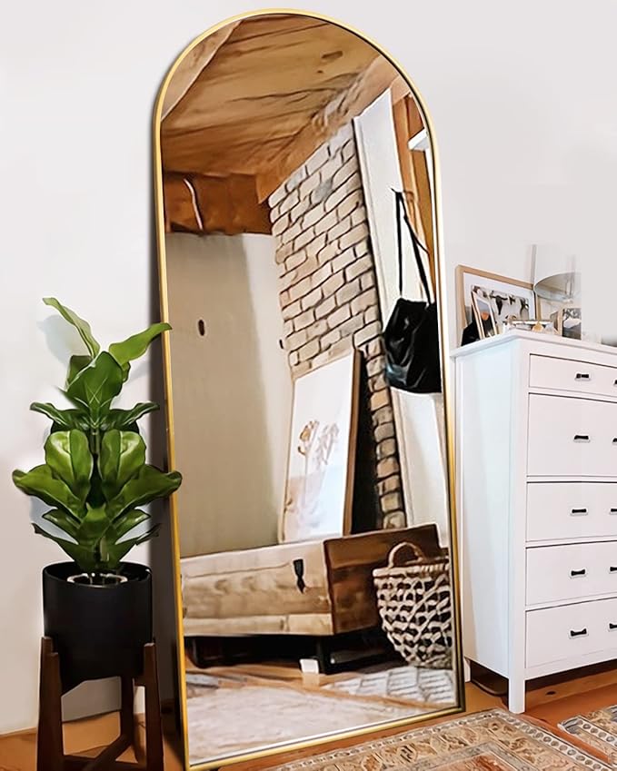 Arched Gold Mirror - 34"x76" Freestanding Floor Mirror, Wall Mounted for Bedroom