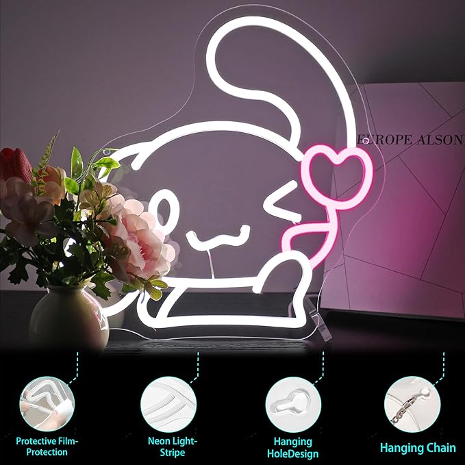 Neon Sign, FPLL Cute Neon Signs for Wall Decor White LED Signs for Bedroom, Game Room, Home Decor - Light up Sign USB Powered
