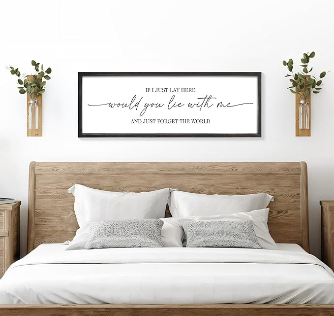 MODE HOME Farmhouse Bedroom Wall Art Above Bed with Title If I Just Lay Here Would You Lie With Me, Large Framed Wall Sign for Master Bedroom Wall Decor, Rustic Wall Art for Home Decor 42 x 15 Inch