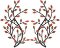 Meltset Metal Tree Leaf Wall Decor, Vine Olive Leaf Branch Wall Art, Wrought Iron Scroll Artwork, Decorative Wall Sculptures Above The Bed, Living Room, Hallway, Indoor and Outdoor（S/Red）