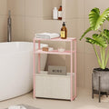Narrow Side Table, Slim End Tables with Fabric Basket, Skinny Table for Small Spaces, Thin Bedside Table for Living Room, Bedroom (1, Jelly Pink + Cream White)