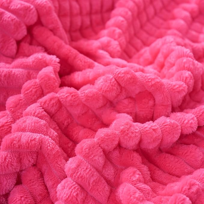 Puncuntex Flannel Fleece Throw Blanket Hot Pink 108"×90",Super Soft Plush Cozy Blanket with Square Grid Design Luxury for Couch Sofa Chair