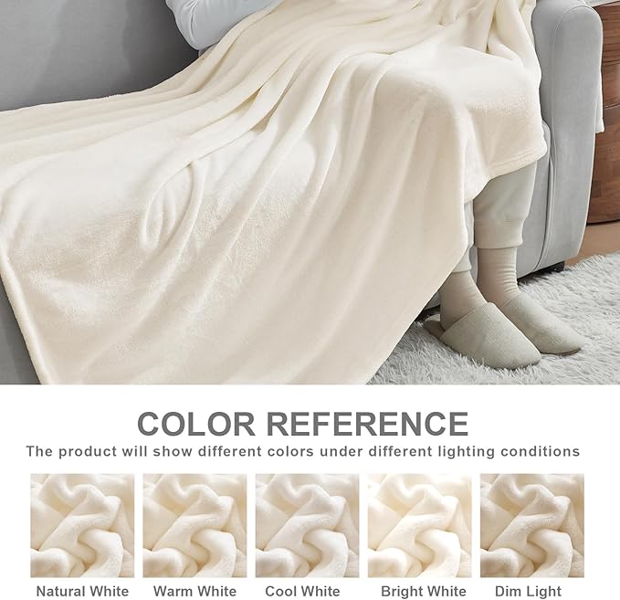 Hansleep Fleece Beige Throw XL Blanket, Super Soft Flannel Fuzzy Plush Cozy Blanket for All Seasons, Beige, Throw XL 50x70 Inches