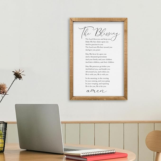 comurdyo The Blessing Bible Verse Wall Art Christian Decor for Home 16"×11" May The Lord Bless You And Keep You Scripture Sign Religious Bible Quotes Wall Decoration Wood Framed Hanging (Wood)