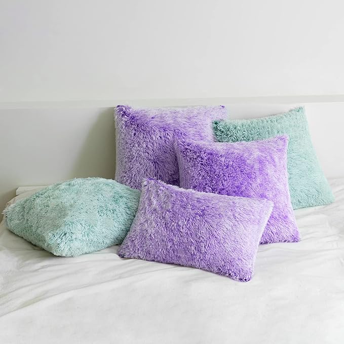 MIULEE Pack of 2 Ultra Soft Fluffy Throw Pillow Covers Decorative Plush Shaggy Double-Sided Faux Fur Winter Pillow Cases Cushions Covers for Cute Sofa Bedroom Car 16x16 Inch Purple Ombre