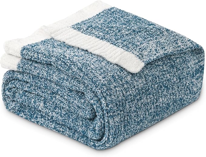 MH MYLUNE HOME Ultra Soft Ribbed Throw Blanket for Couch 50x60 Inches Luxurious Super Cozy Fluffy Microfiber Blanket Plush Warm Reversible Throw Blankets for Sofa Bed - Blue 50 x 60 Inches