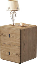 VICITON Narrow Nightstand with Drawers, Faux Leather Bedside Table, Solid Wood Drawer, Small Side Table for Bedroom (Leather Yellow Oak, 15.7" x 15.7" x 19.7")