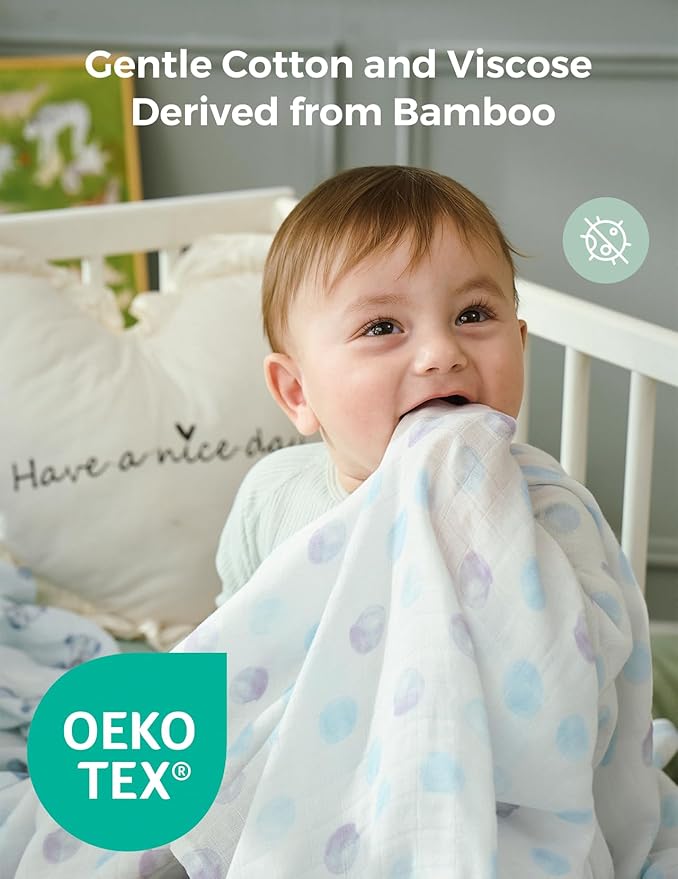 Momcozy Muslin Swaddle Blankets, Breathable and Skin-Friendly Receiving Blankets, Best Wishes Swaddle Blanket Shower Gifts & Baby Registry Essentials, Large 47"x47", Cuddle Buddies